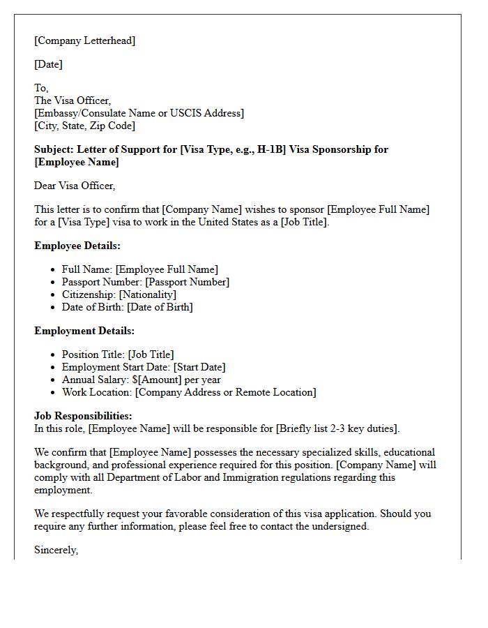 Human Resources Visa Sponsorship Support Letter