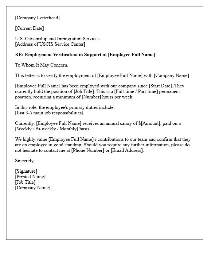 USCIS Employment Verification Support Letter