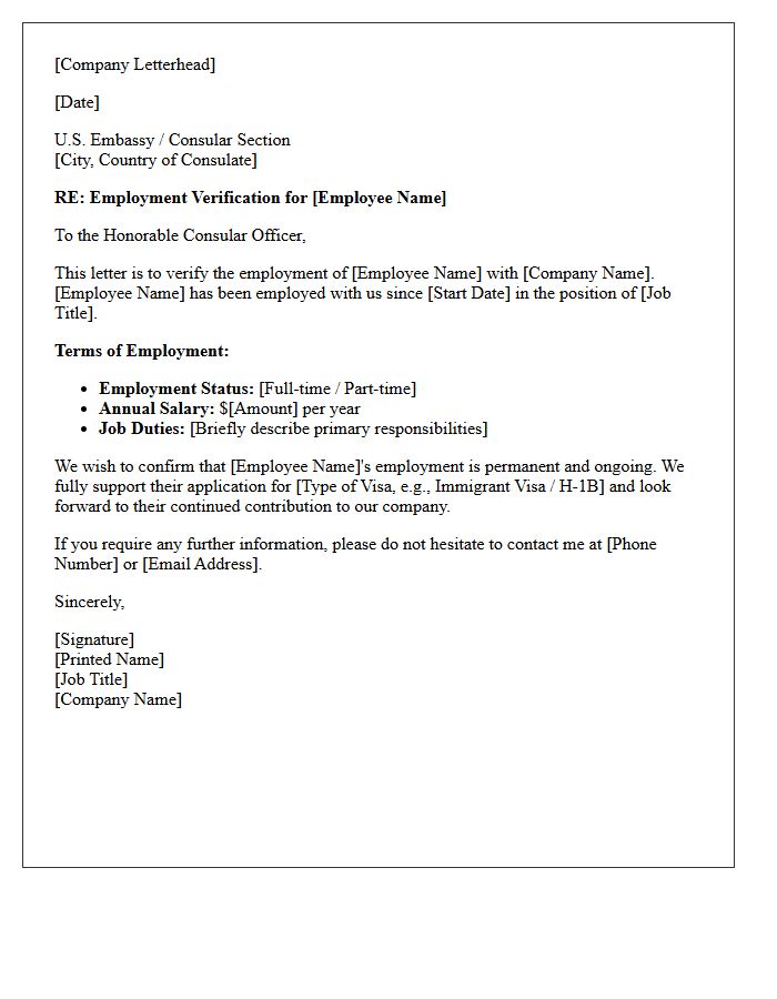 Consular Processing Employment Verification Letter