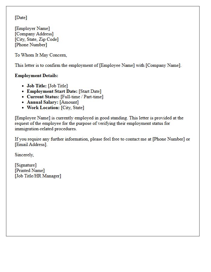 Immigration Status Employment Confirmation Letter