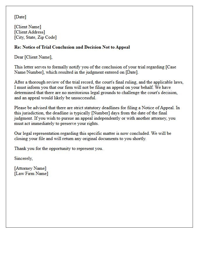 Trial Conclusion and Refusal to File Appeal Letter