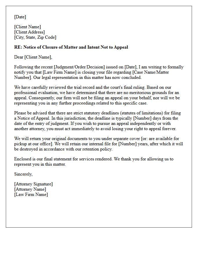 Closure of Matter and Refusal to Appeal Disengagement Letter