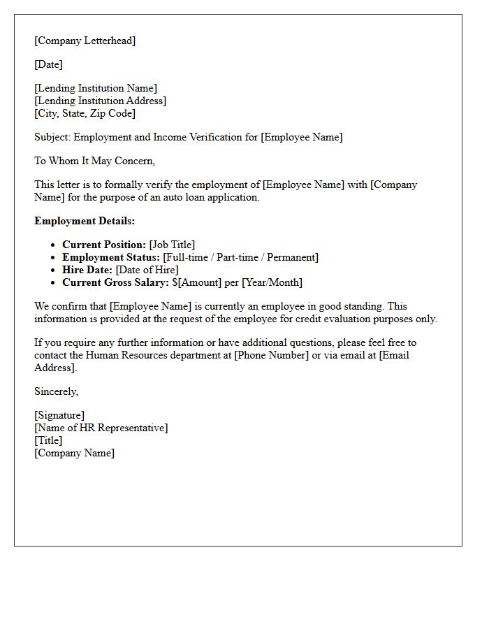 HR Verification Letter for Auto Loan Approval