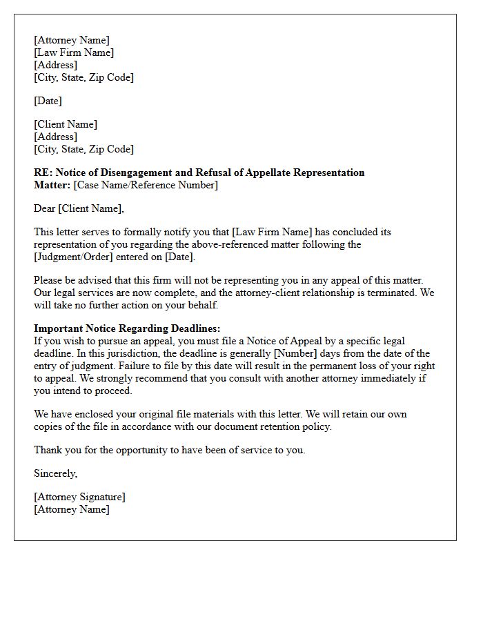 Attorney Disengagement and Appellate Refusal Letter