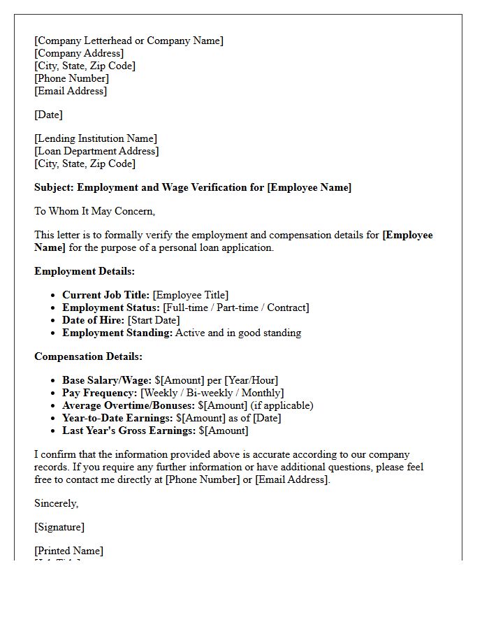 Detailed Employment and Wage Verification Letter for Personal Loan