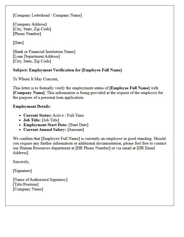Active Employee Status Verification Letter for Personal Loan