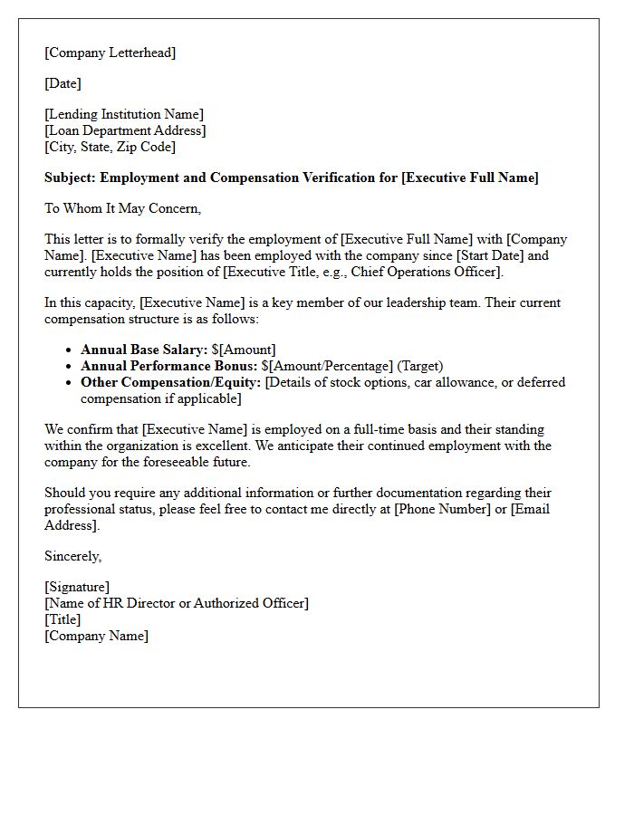 Executive Employment Verification Letter for High-Value Personal Loan