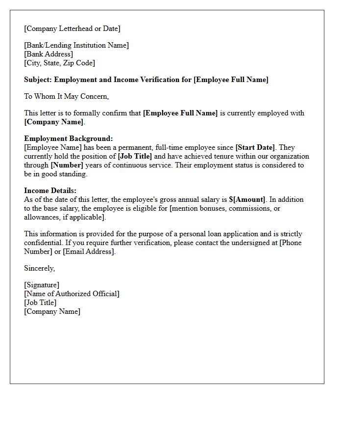 Tenured Employee Background and Income Letter for Personal Loan