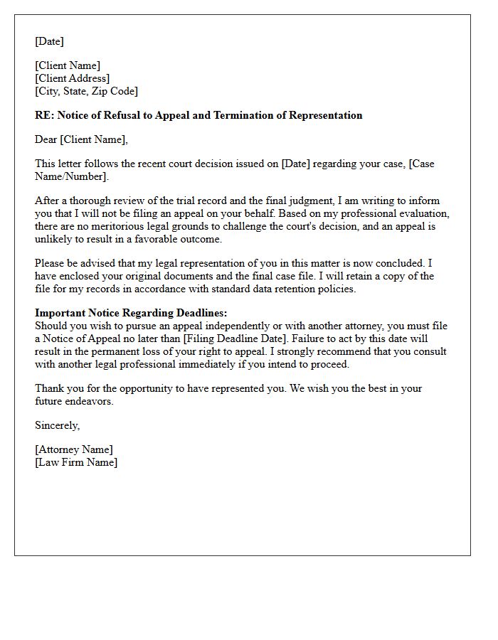 Refusal to Appeal and Client Disengagement Letter