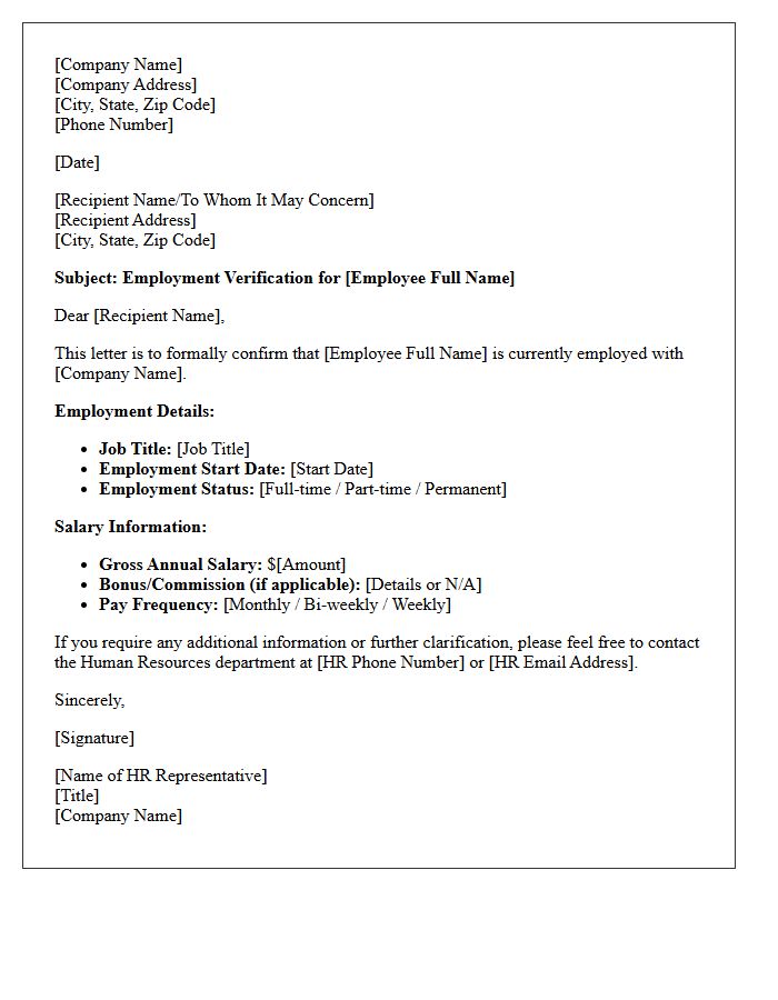 Standard Human Resources Employment Verification Letter With Salary Details