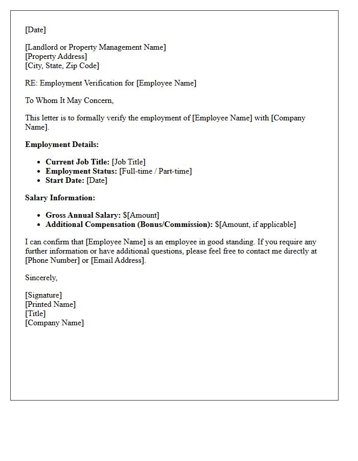 Apartment Lease Employment Verification Letter With Salary Details