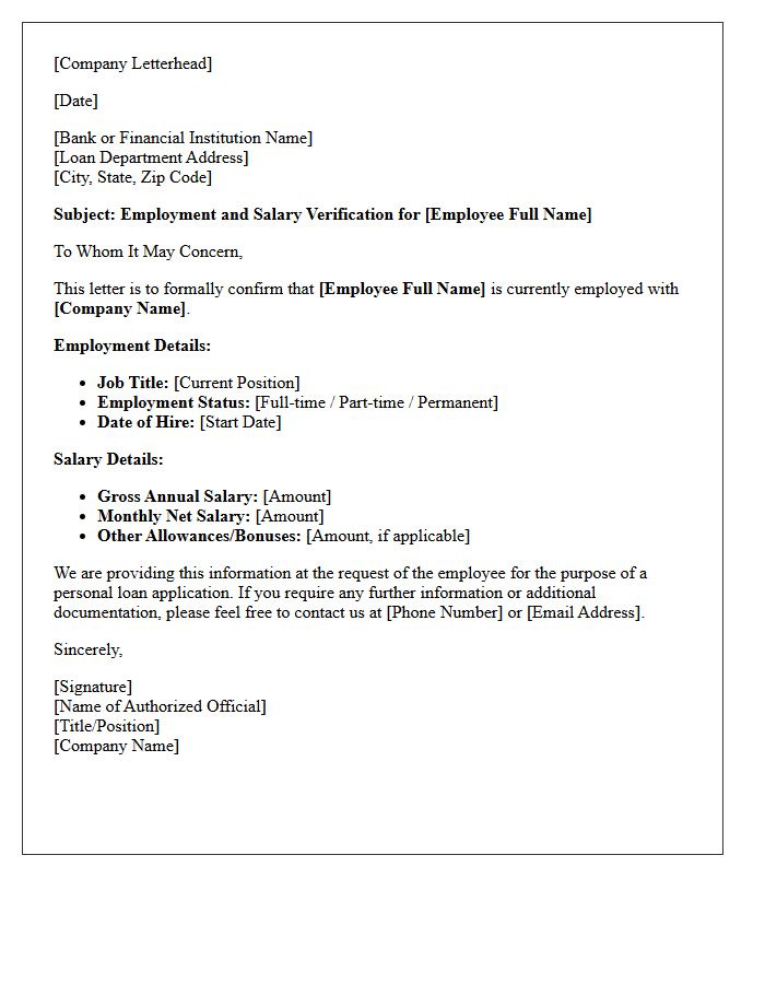Personal Loan Employment Verification Letter With Salary Details