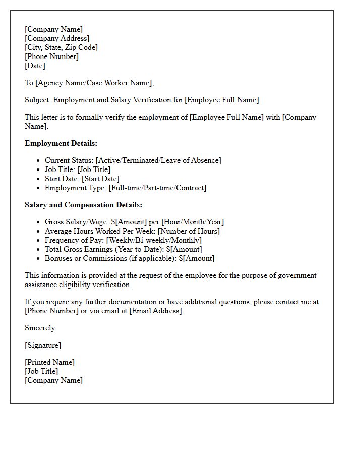 Government Assistance Employment Verification Letter With Salary Details