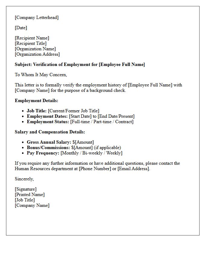 Background Check Employment Verification Letter With Salary Details