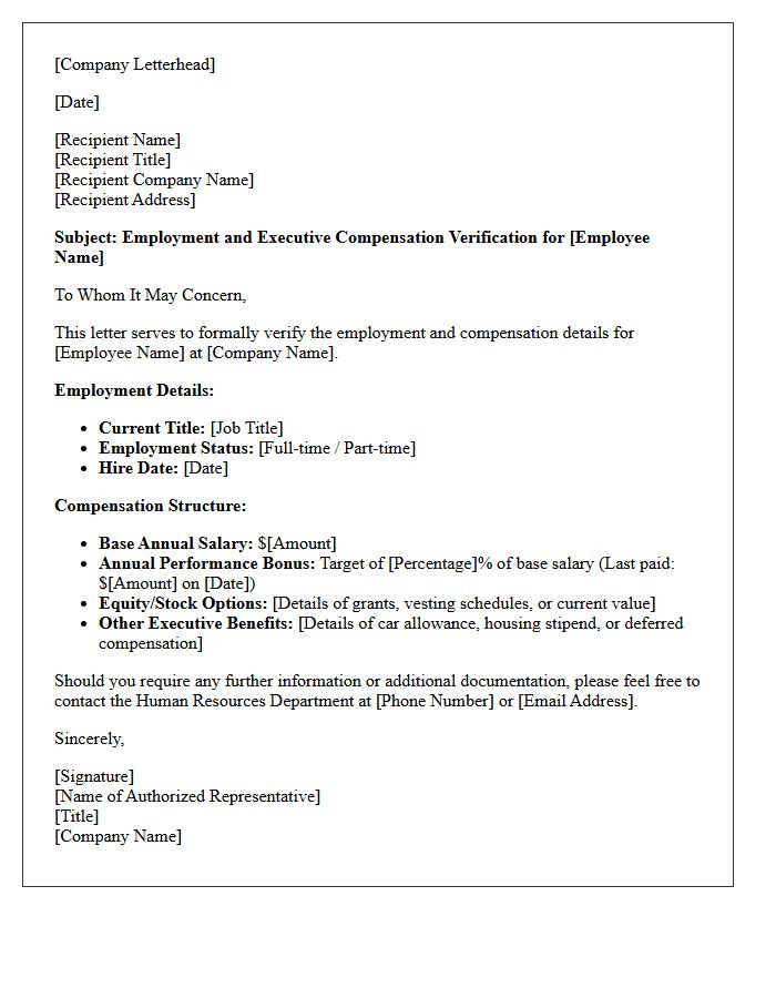 Executive Compensation Employment Verification Letter With Salary Details