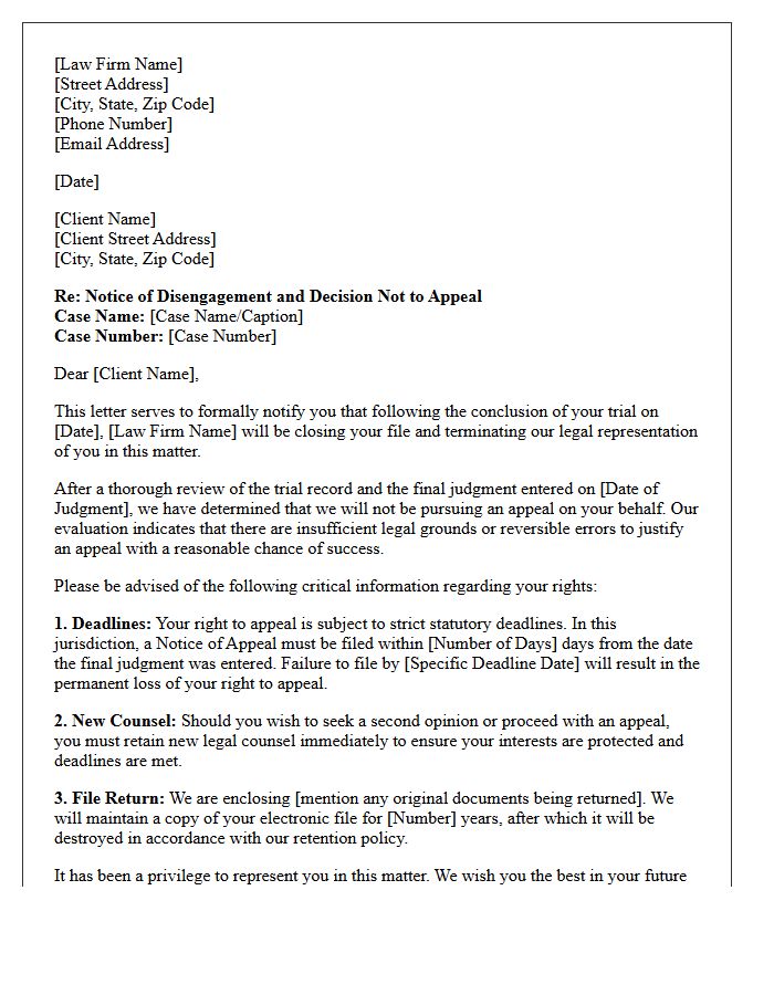 Post-Trial Disengagement and Appeal Denial Letter