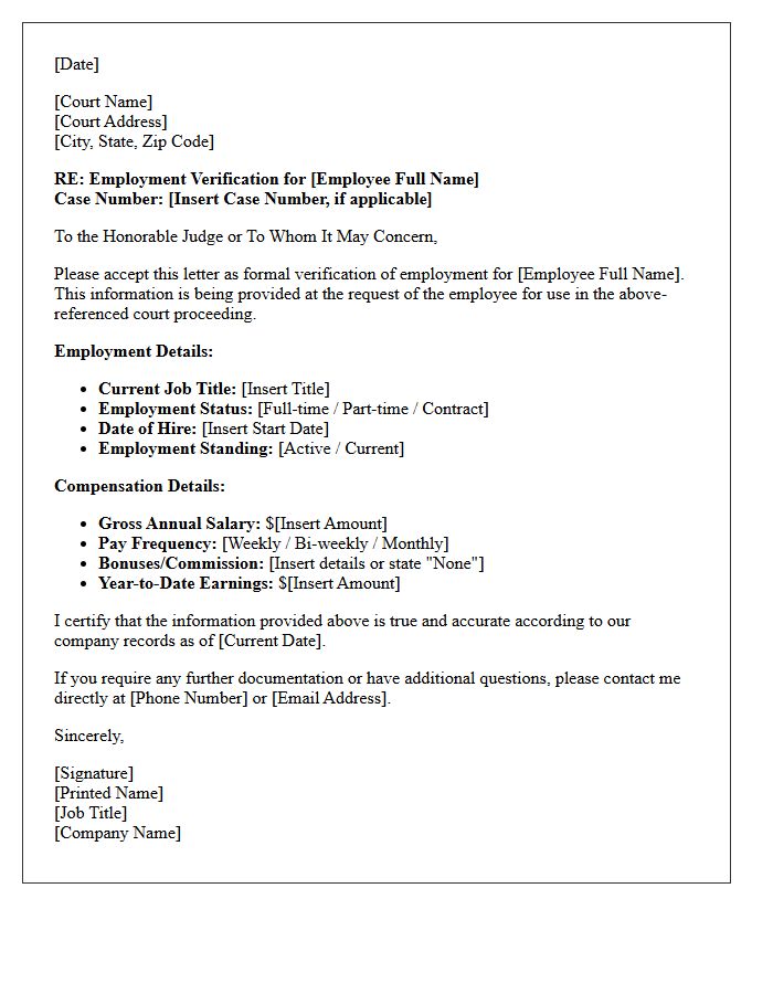 Court Proceeding Employment Verification Letter With Salary Details