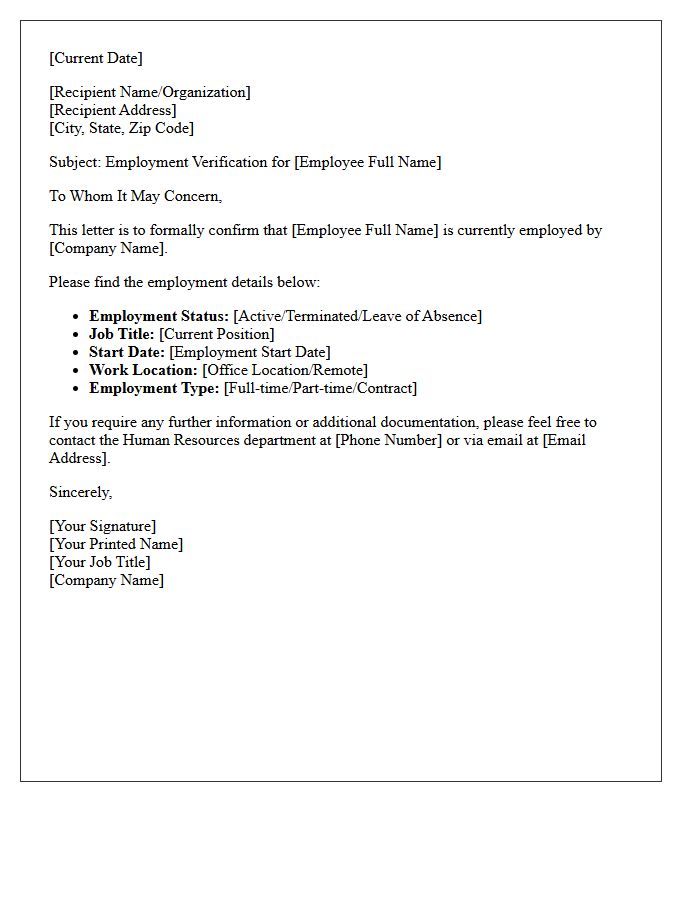 Basic Employee Status Confirmation Letter
