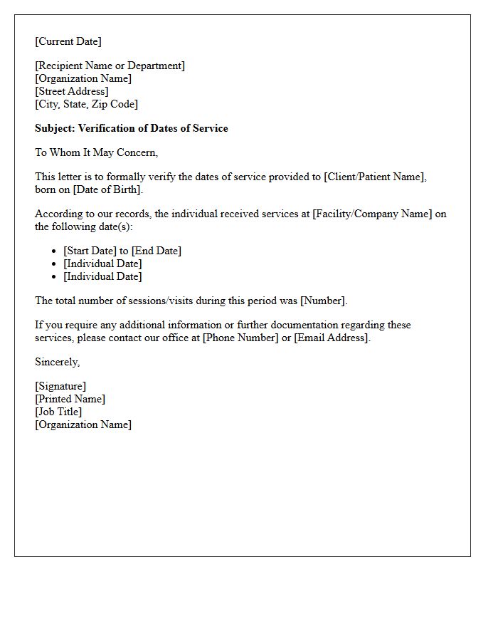 Dates of Service Verification Letter