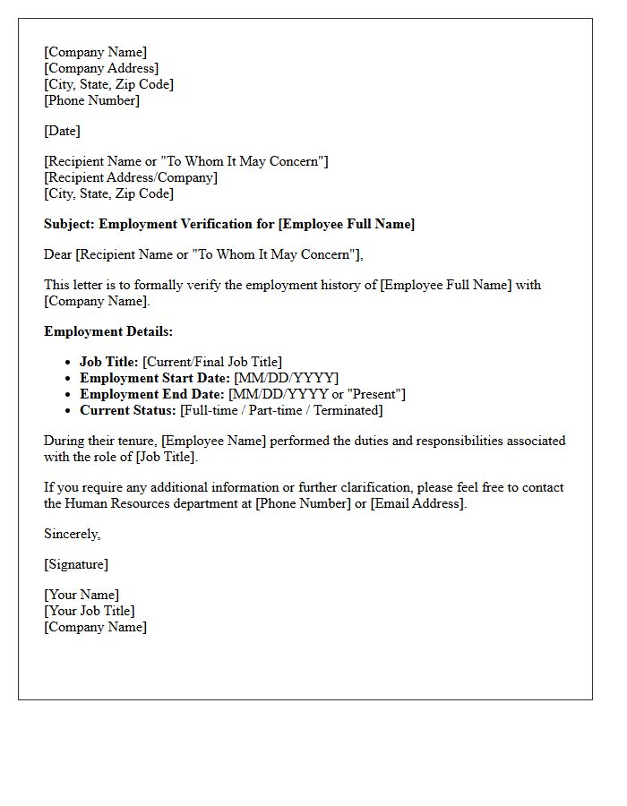 Job Title and Tenure Verification Letter