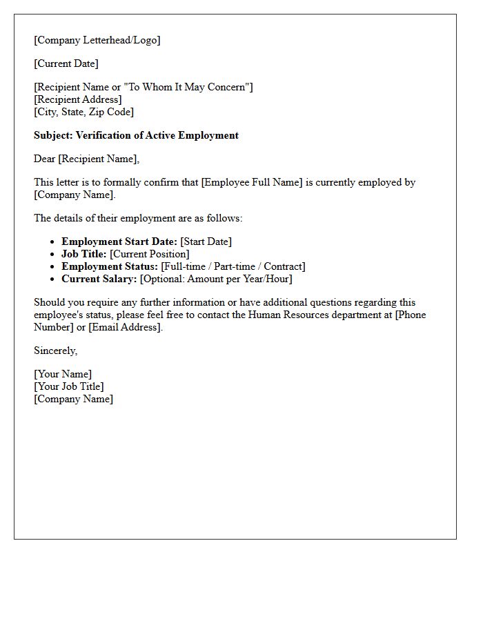 Active Employment Status Letter