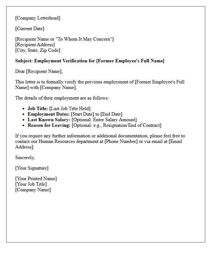 Former Employee Verification Letter