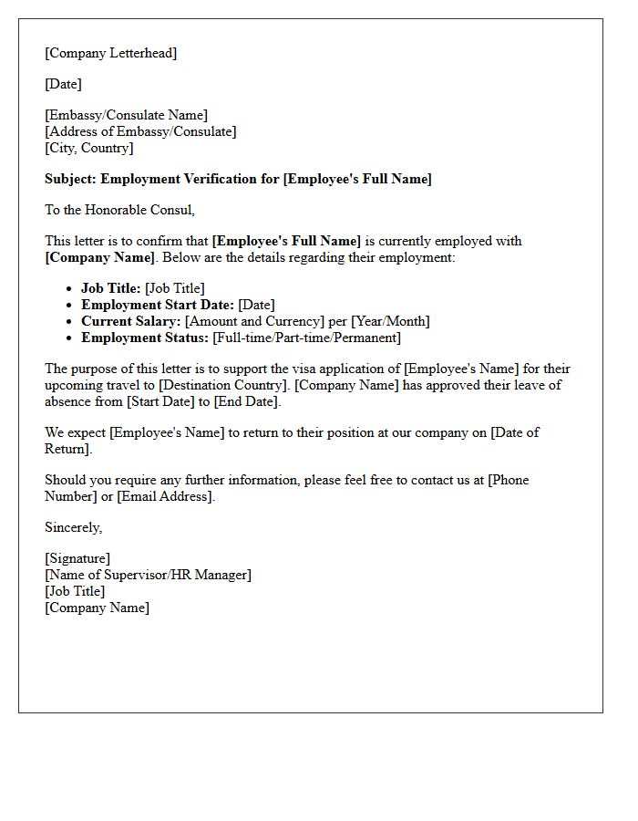 Visa Application Employment Verification Letter