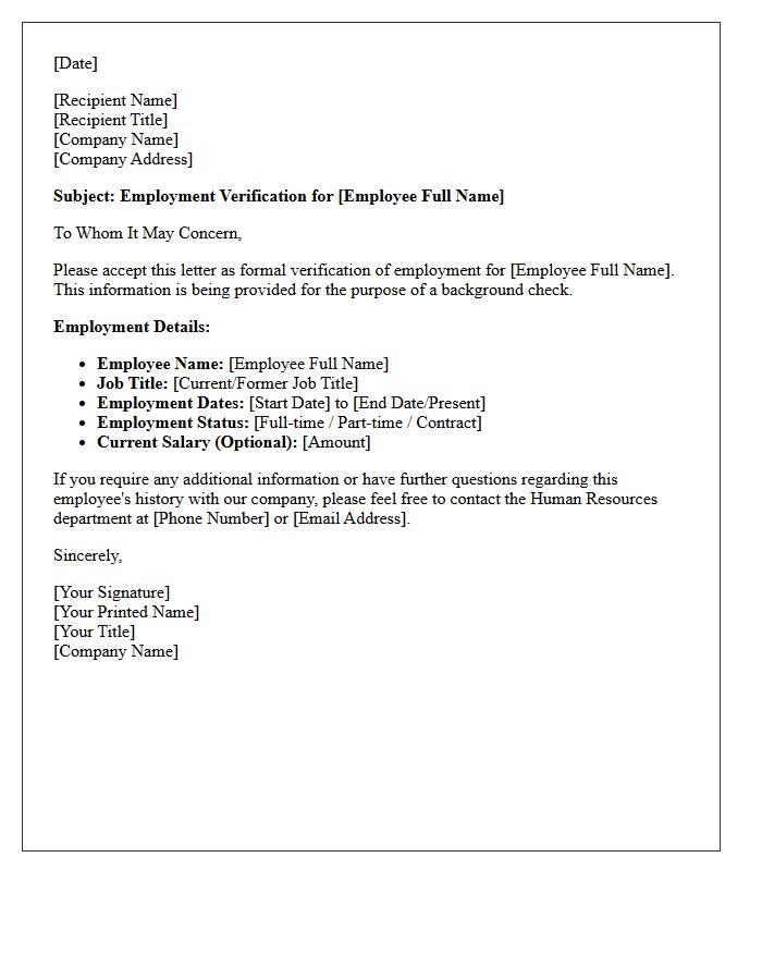 Background Check Employment Verification Letter