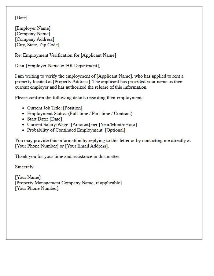 Tenant Screening Employment Verification Letter