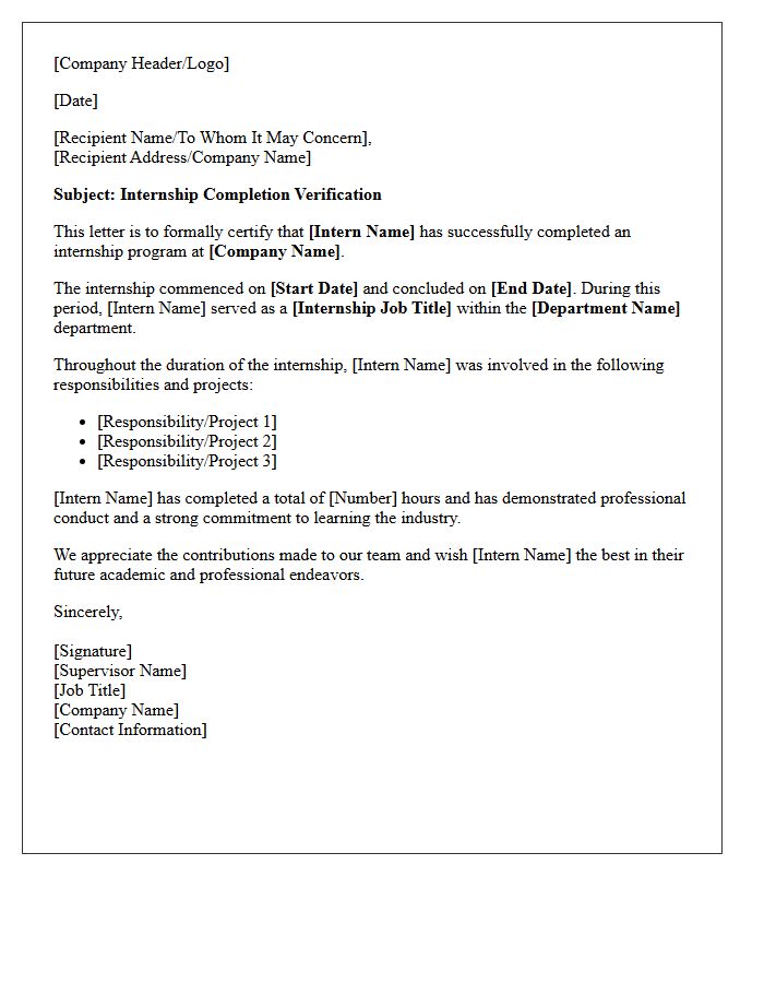 Internship Completion Verification Letter