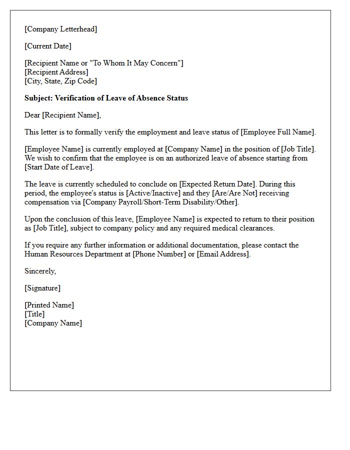 Leave of Absence Status Verification Letter