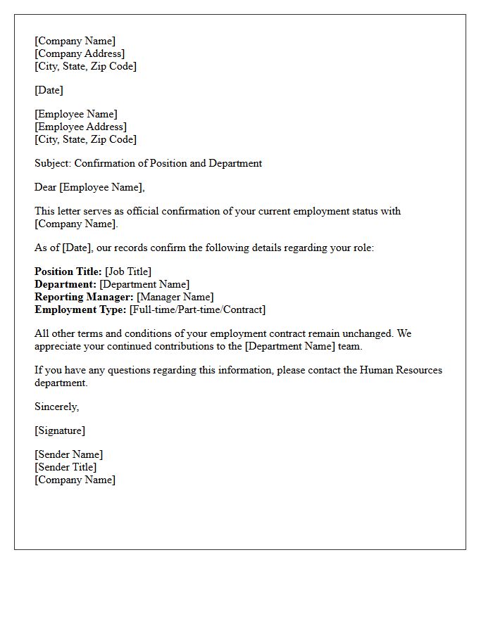 Position and Department Confirmation Letter