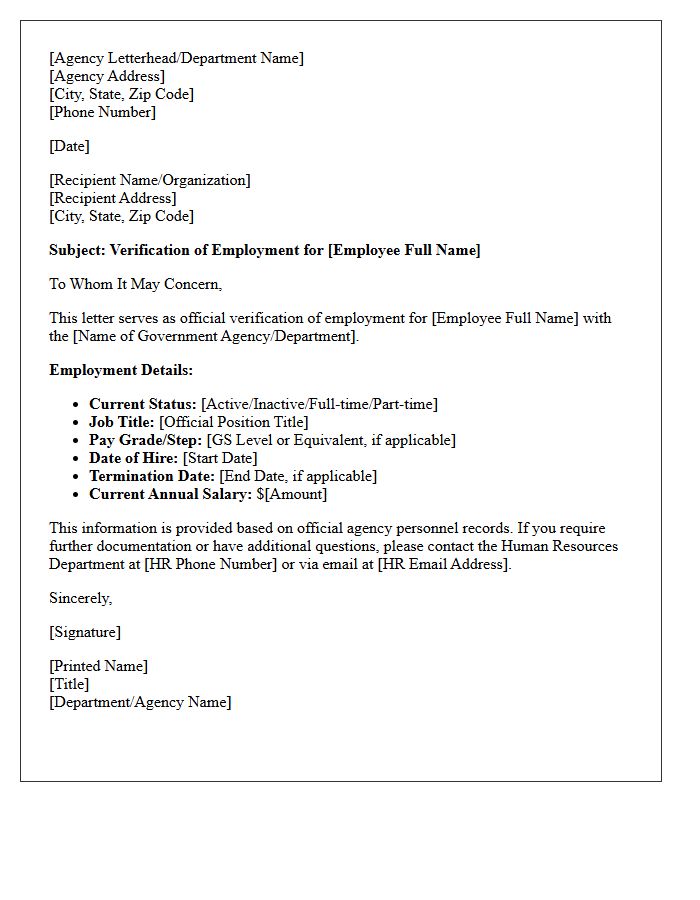Standard Government Agency Employment Verification Letter