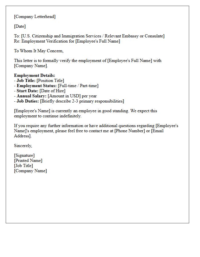 Immigration and Visa Employment Verification Letter