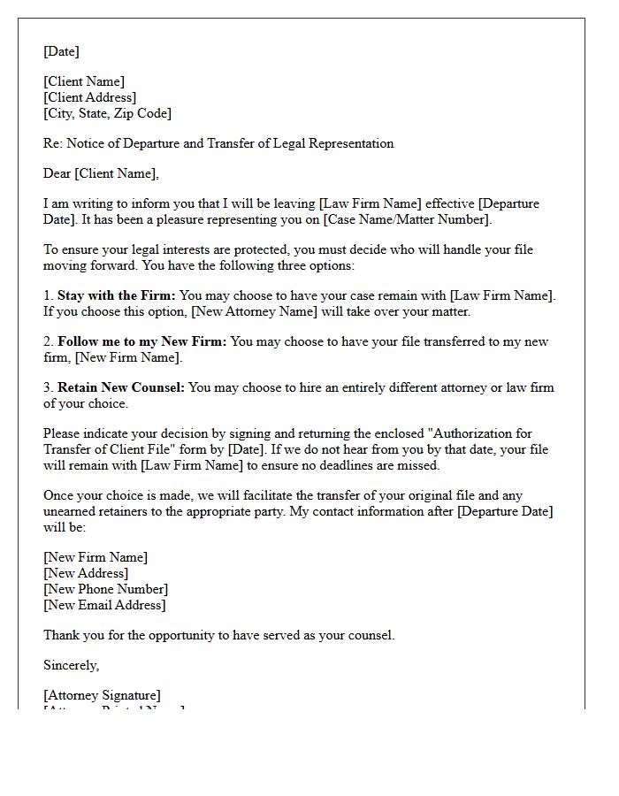 Attorney Departure Transfer Of Counsel Disengagement Letter
