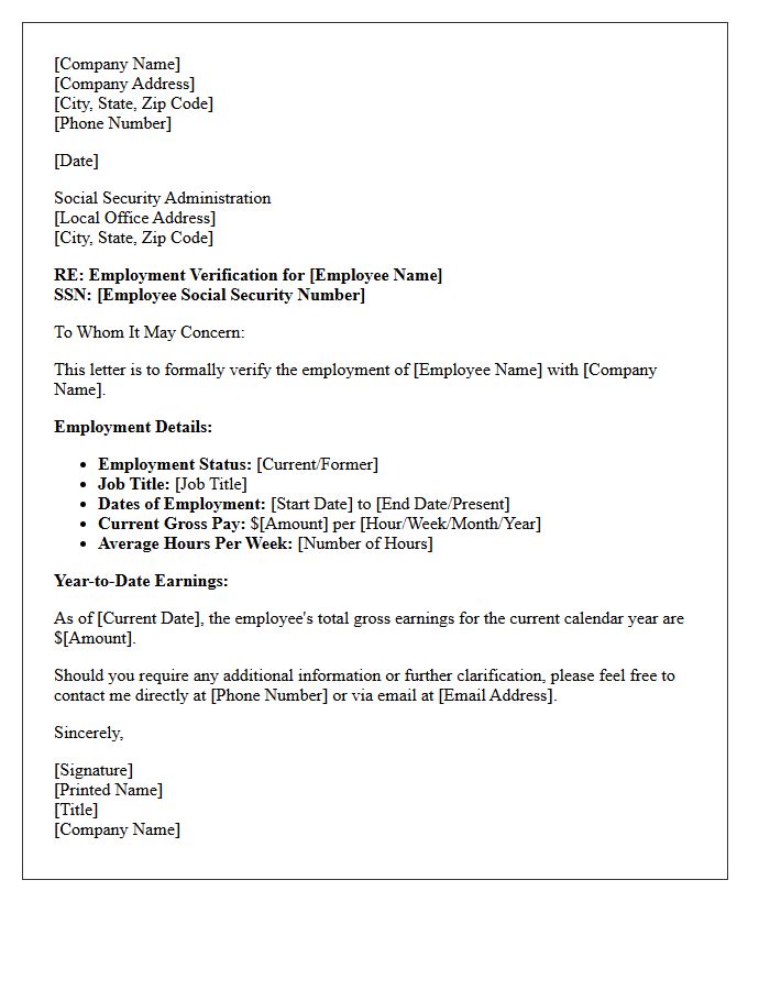 Social Security Administration Employment Verification Letter