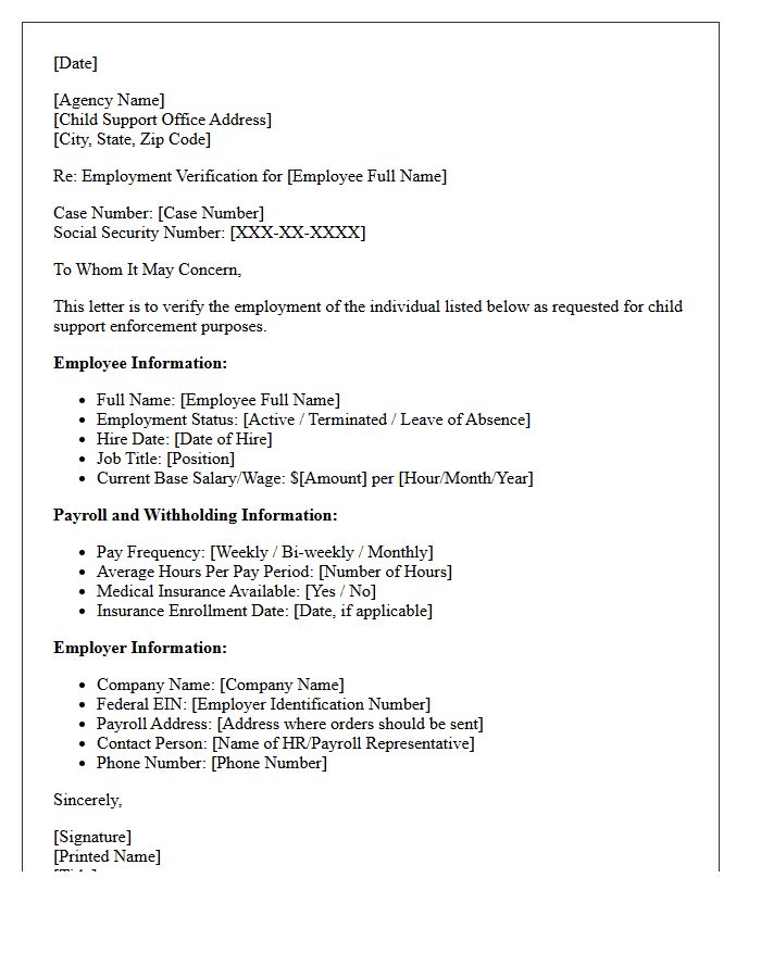 Child Support Enforcement Employment Verification Letter