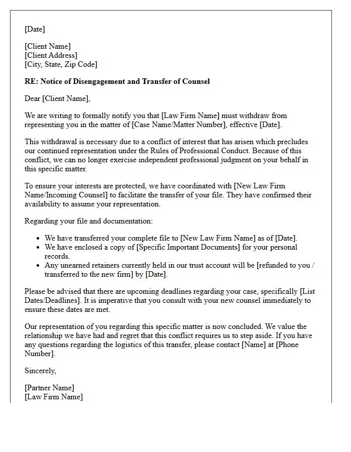 Conflict Of Interest Transfer Of Counsel Disengagement Letter