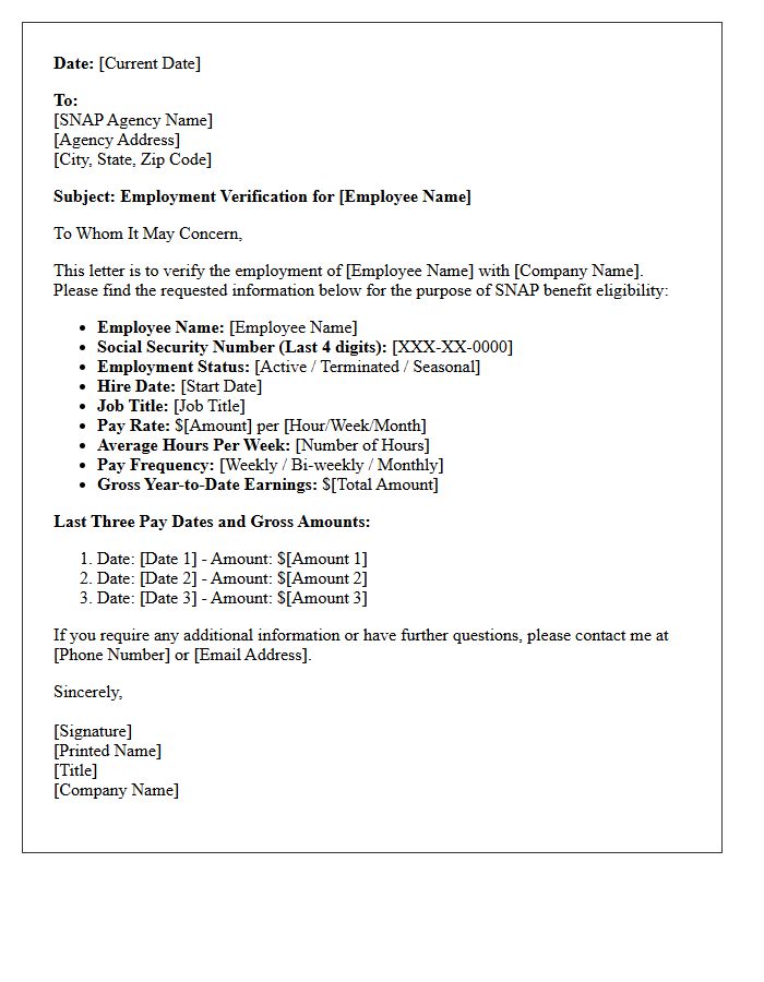 Supplemental Nutrition Assistance Program Employment Verification Letter