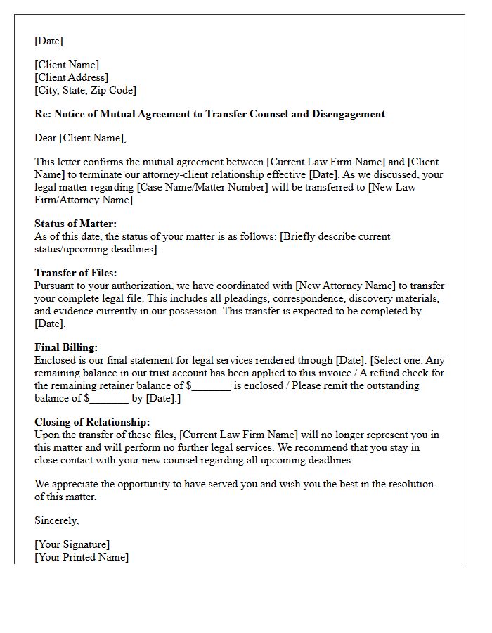 Mutual Agreement Transfer Of Counsel Disengagement Letter