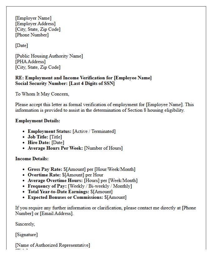 Section Eight Housing Income And Employment Verification Letter