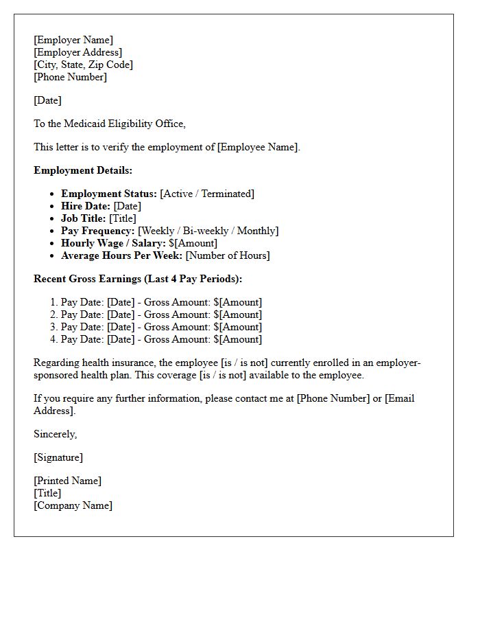 Medicaid Eligibility Employment Verification Letter