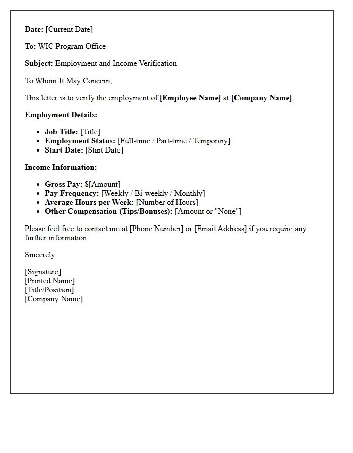 Women Infants And Children Employment Verification Letter