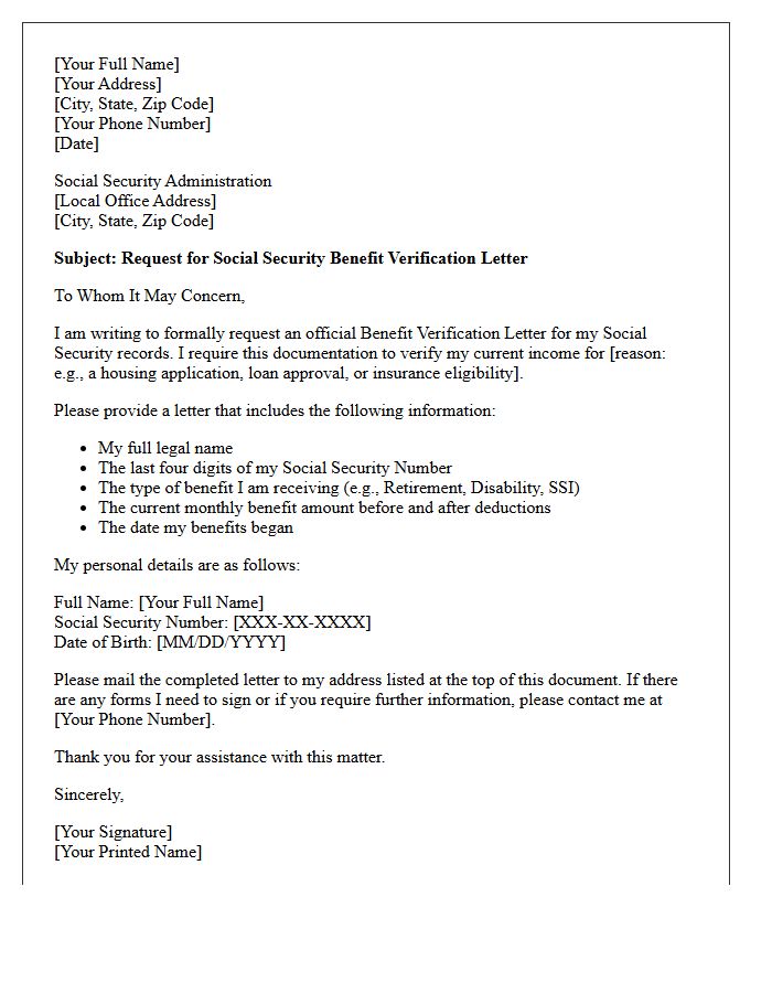 Social Security Administration Income Verification Letter