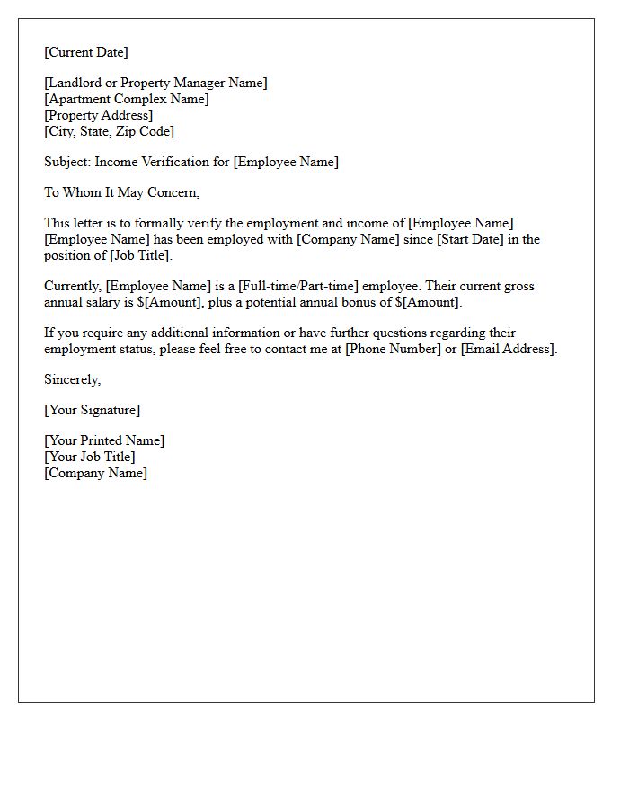 Income Verification Letter for Apartment Rental
