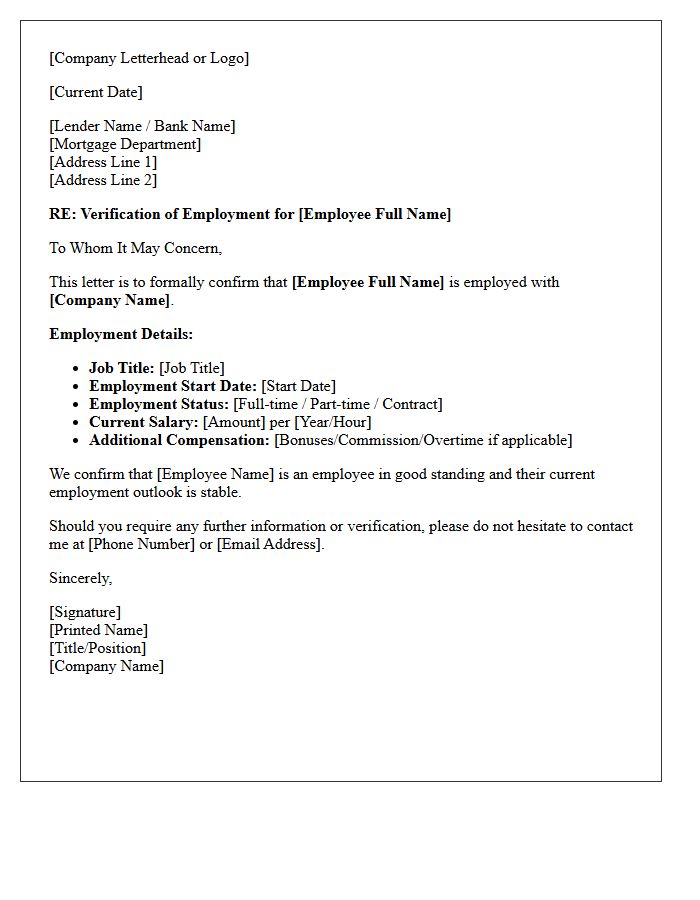 Proof of Employment Letter for Mortgage Application