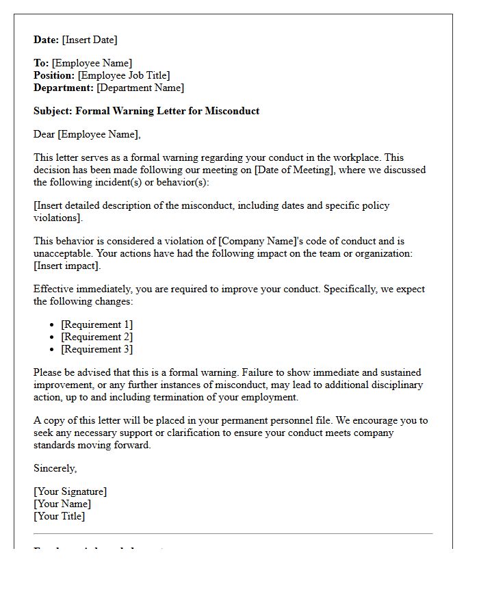 Formal Warning Letter for Workplace Misconduct