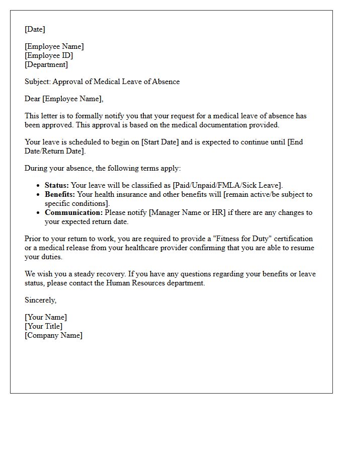 Leave of Absence Approval Letter for Medical Reasons