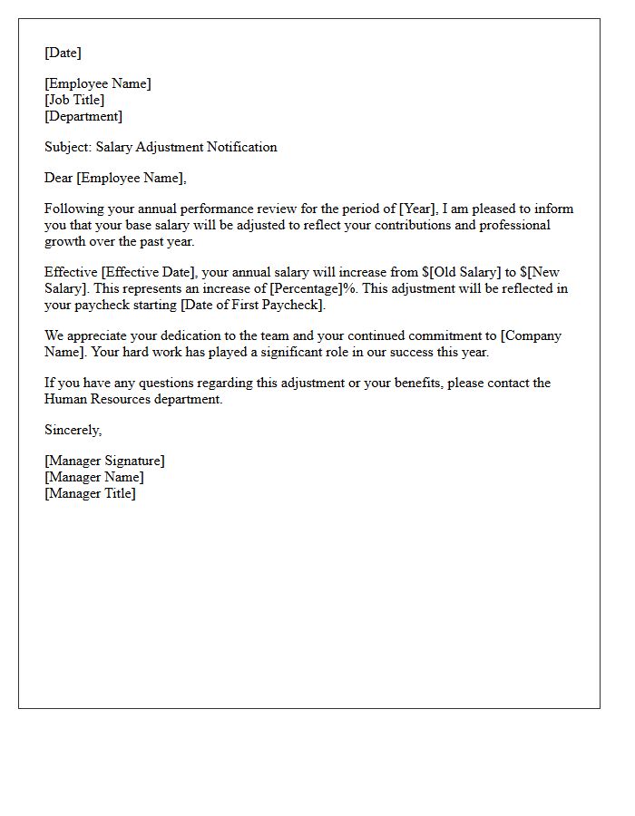 Salary Adjustment Letter for Annual Performance Review