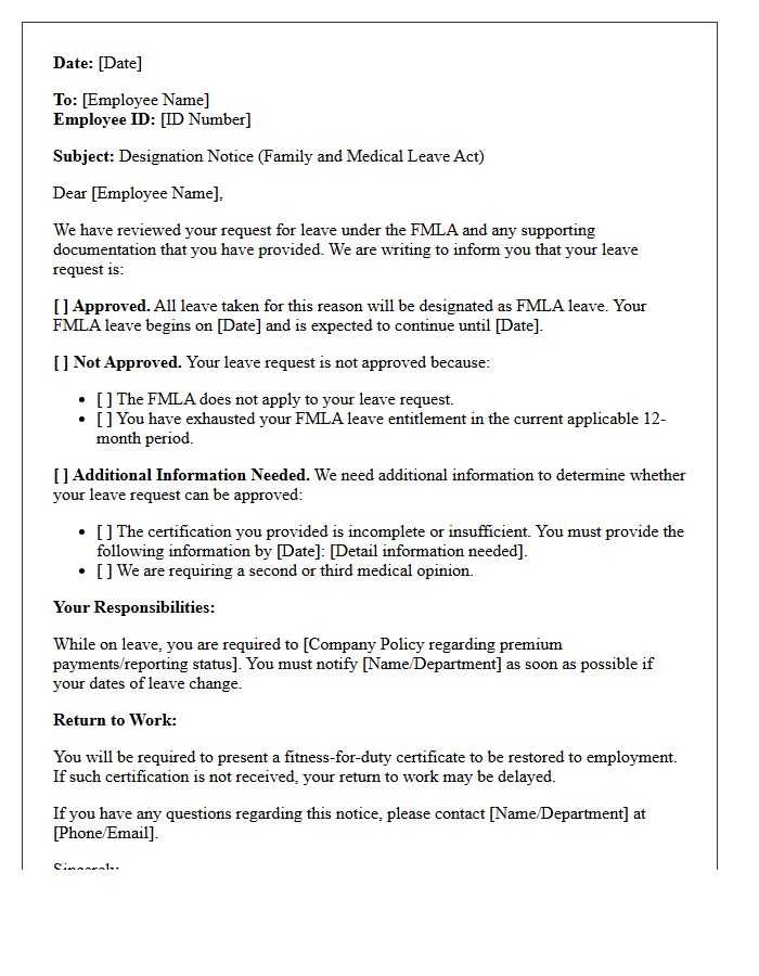 Family and Medical Leave Designation Letter for Employees
